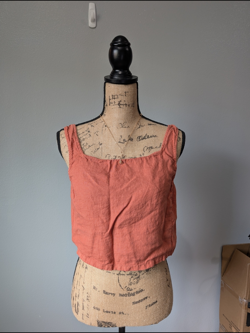 Lou & Grey Light Terracotta Linen Blend Cropped Square neck Tank